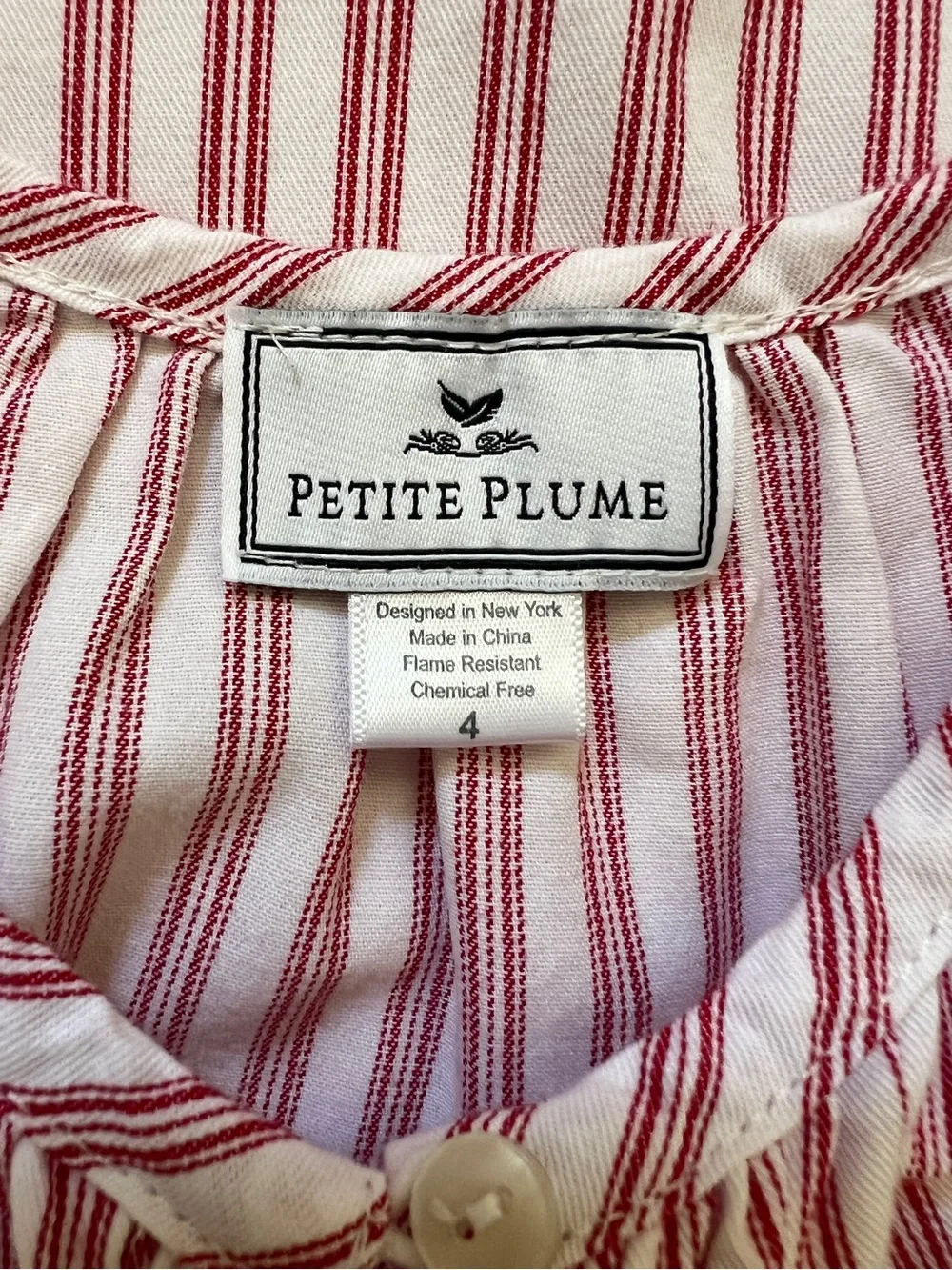 Petite Plume Delphine Nightgown Girls 4 Antique Red Ticking Stripe Pajama